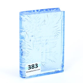 Paperweight, Cut Glass, In Form Of Book, Solid Blue