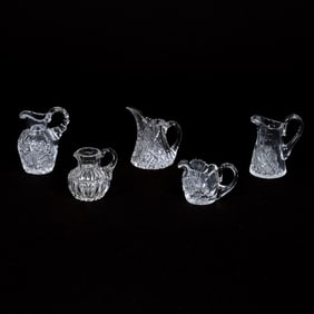 (5) Miniature Pitchers, American Brilliant Cut Glass
