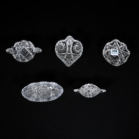 (5) Butter Pats & Salt Dips, American Brilliant Cut Glass