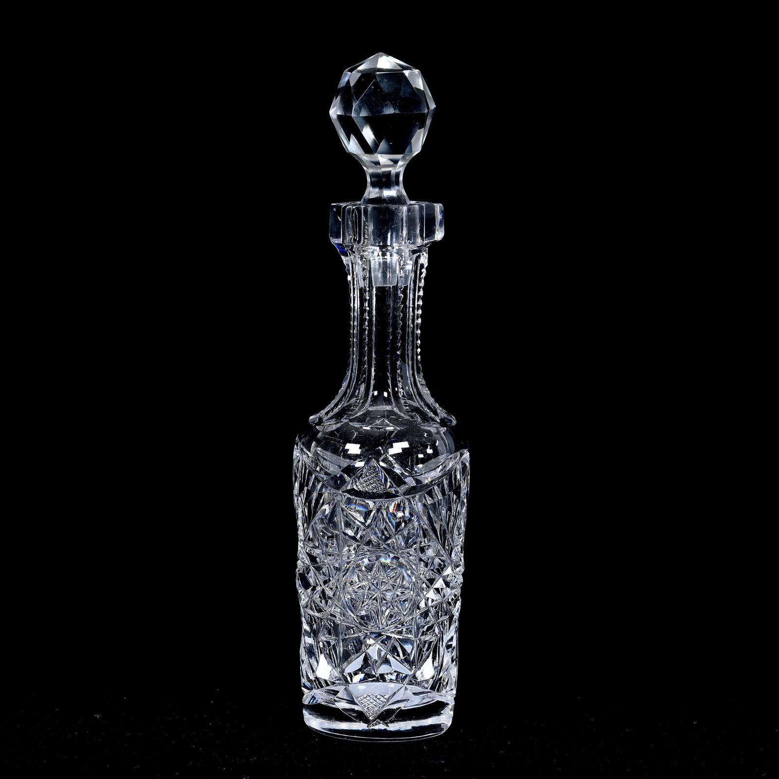 Miniature Bottle, American Brilliant Cut Glass: Miniature Bottle, American Brilliant Cut Glass, 6" x 1.5", Hobstar And Fan Motif, Patricia (Pat) Van Carpels Collection.