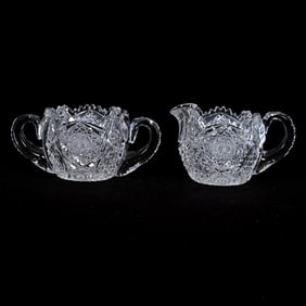 Creamer & Sugar Set, American Brilliant Cut Glass