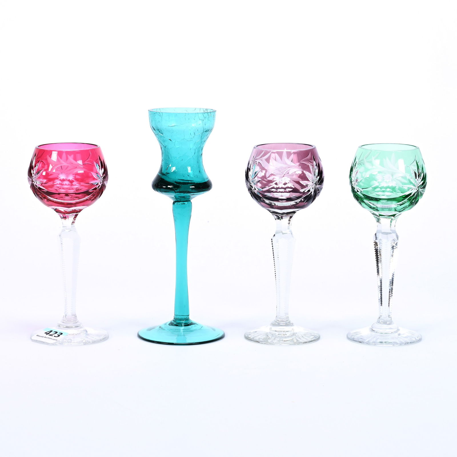 (3) Cordial Stems, Cut Glass, Color Cut To Clear (1 of 3)