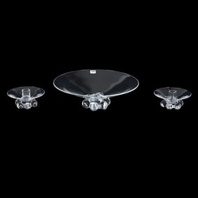 Console Set Signed Steuben Art Glass, Three Piece