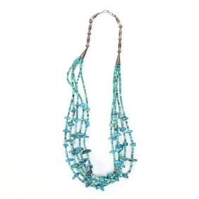 Necklace, Authentic Indian Five Strand Turquoise