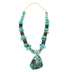 Necklace, Authentic Indian Turquoise Chunks & Silver