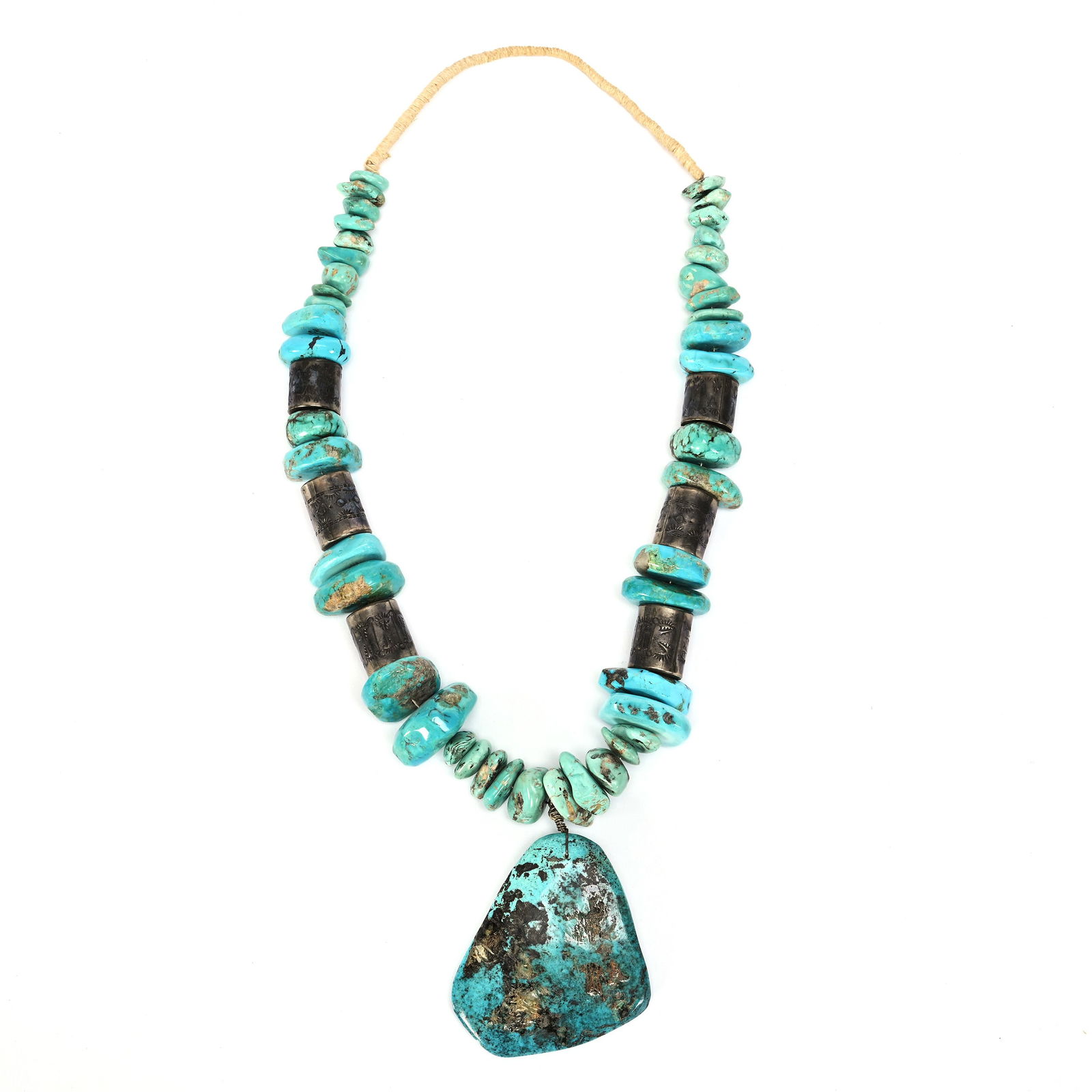 Necklace, Authentic Indian Turquoise Chunks & Silver (1 of 4)