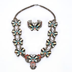 Necklace/Bracelet Set, Authentic Zuni Indian, Signed