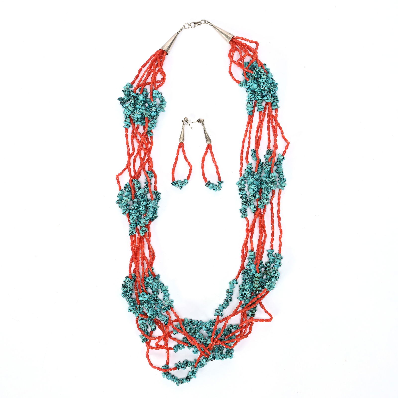 Necklace, American Indian Turquoise/Coral, 8 Strand (1 of 4)