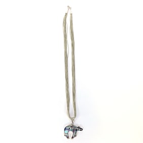 Necklace, Multi-Strand Silver Necklace, Bear Pendant