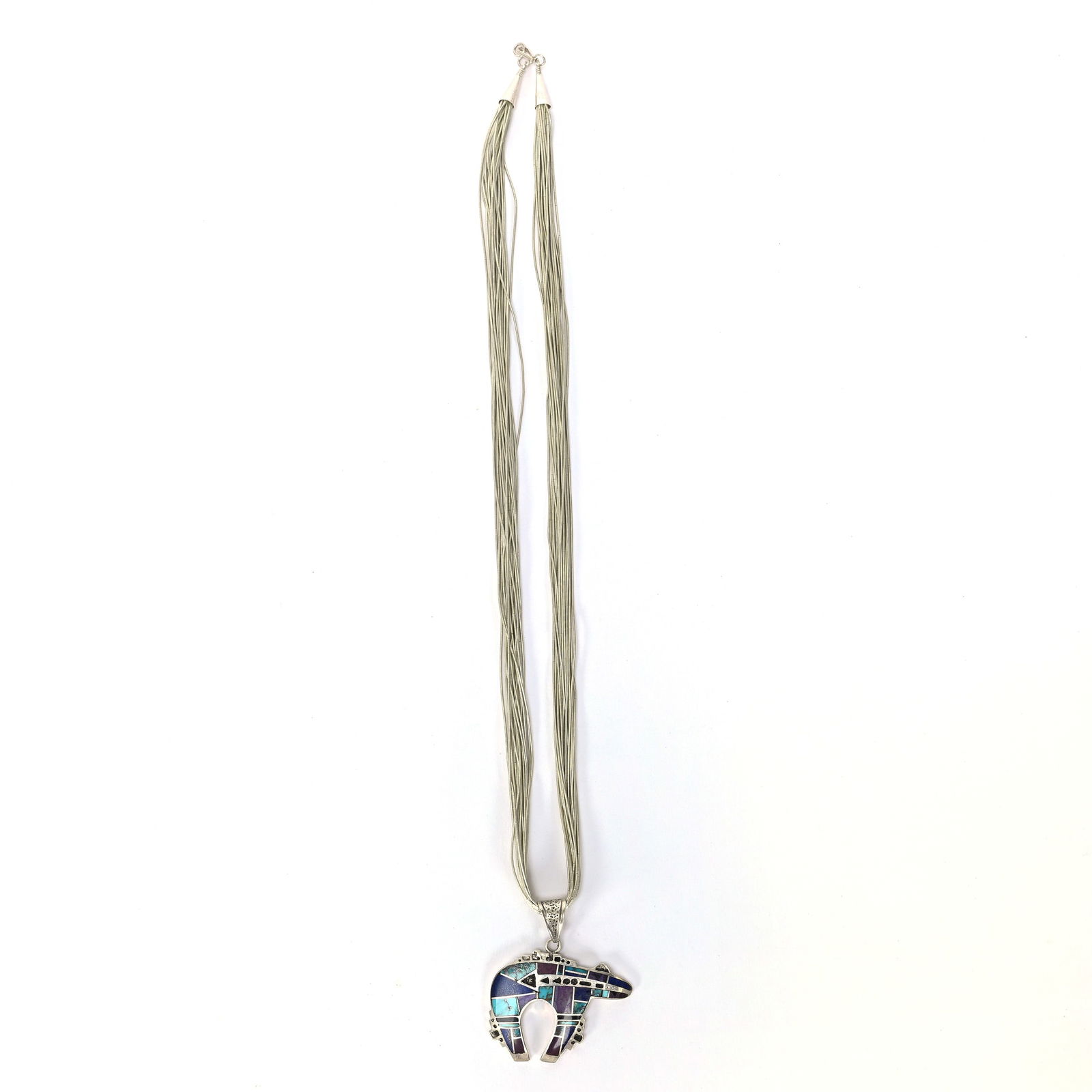 Necklace, Multi-Strand Silver Necklace, Bear Pendant (1 of 4)