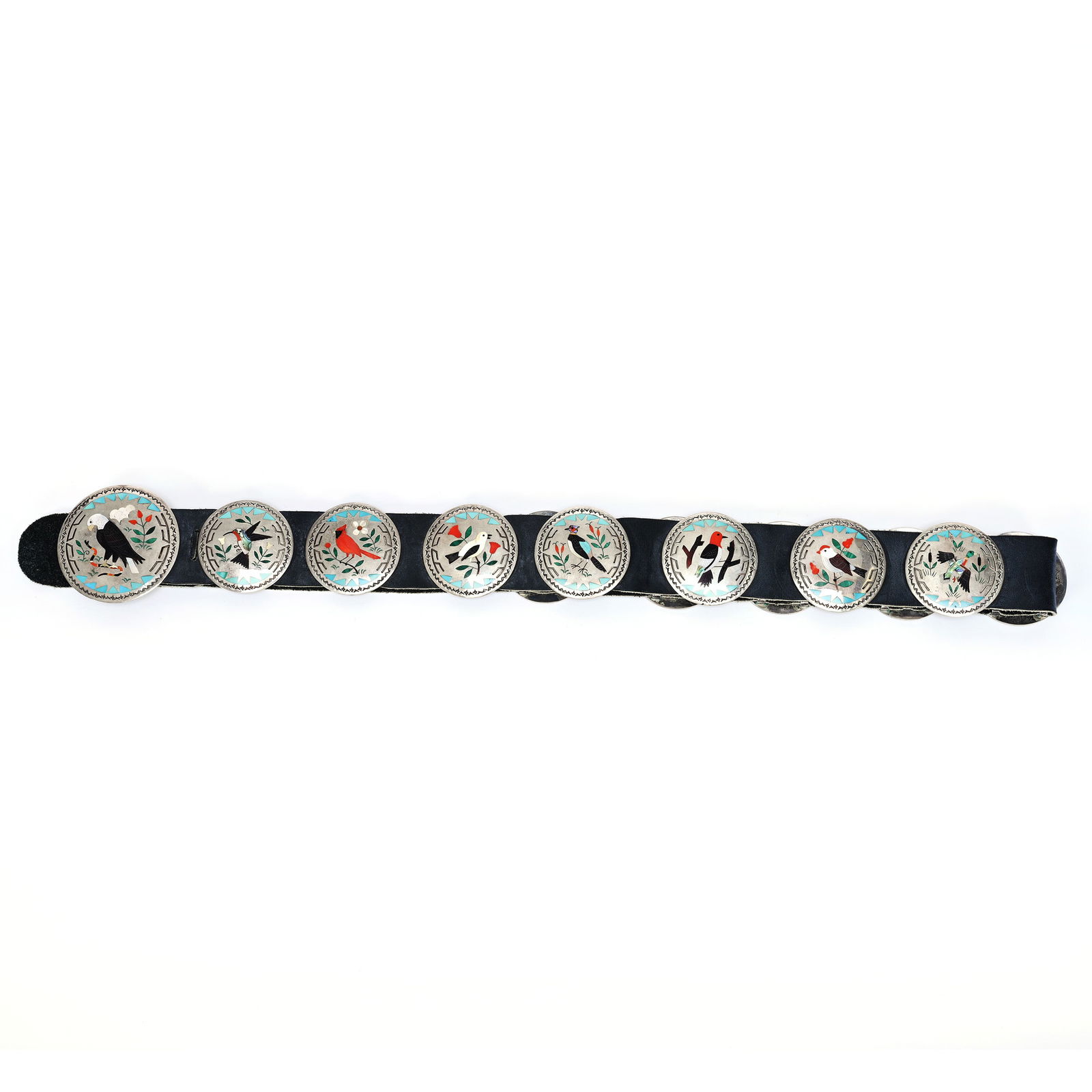 Zuni Concho Belt, (13) Silver Conchos On Leather Belt (1 of 4)