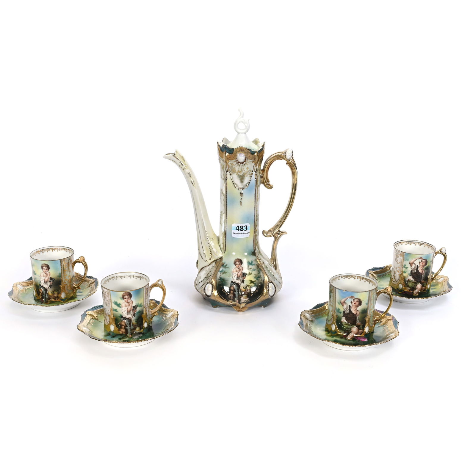 Demitasse Set Marked R.S. Prussia, Melon Eater Decor (1 of 6)
