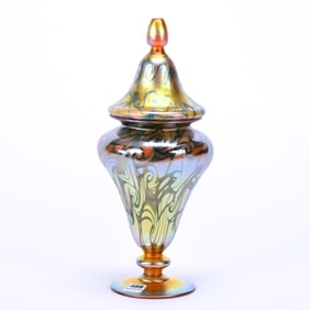 Pedestal Urn Signed Quezal Art Glass