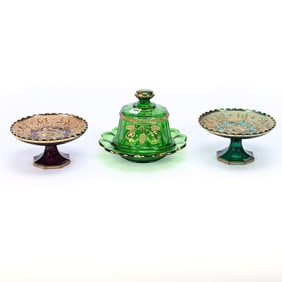 (3) Northwood Colored Pattern Glass Items