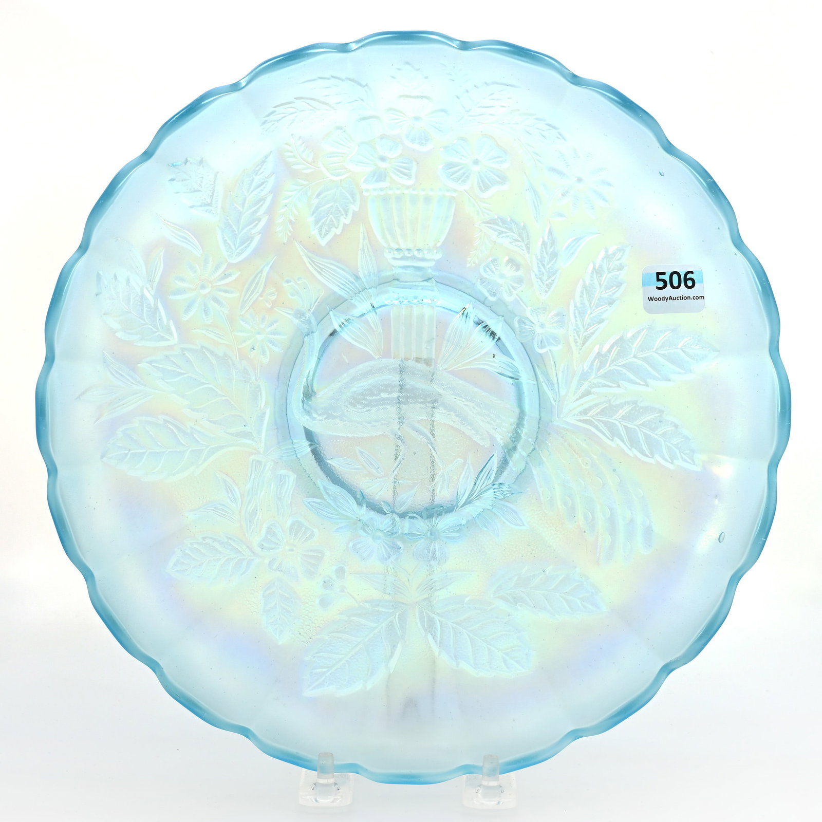 Ice Cream Bowl, Carnival Glass, Peacock At Urn: Ice Cream Bowl, Carnival Glass, Peacock At Urn, 10.25", By Northwood, Beautiful Ice Blue, Kansas Private Collection.