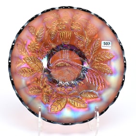 Ice Cream Bowl, Carnival Glass, Peacock At Urn