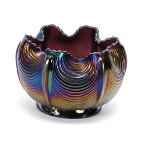 Rose Bowl, Carnival Glass, Drapery By Northwood