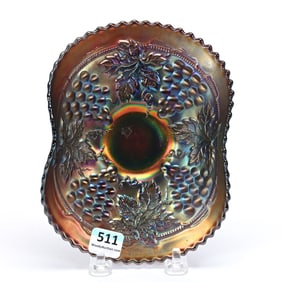 Folded Plate, Carnival Glass, Grape & Cable
