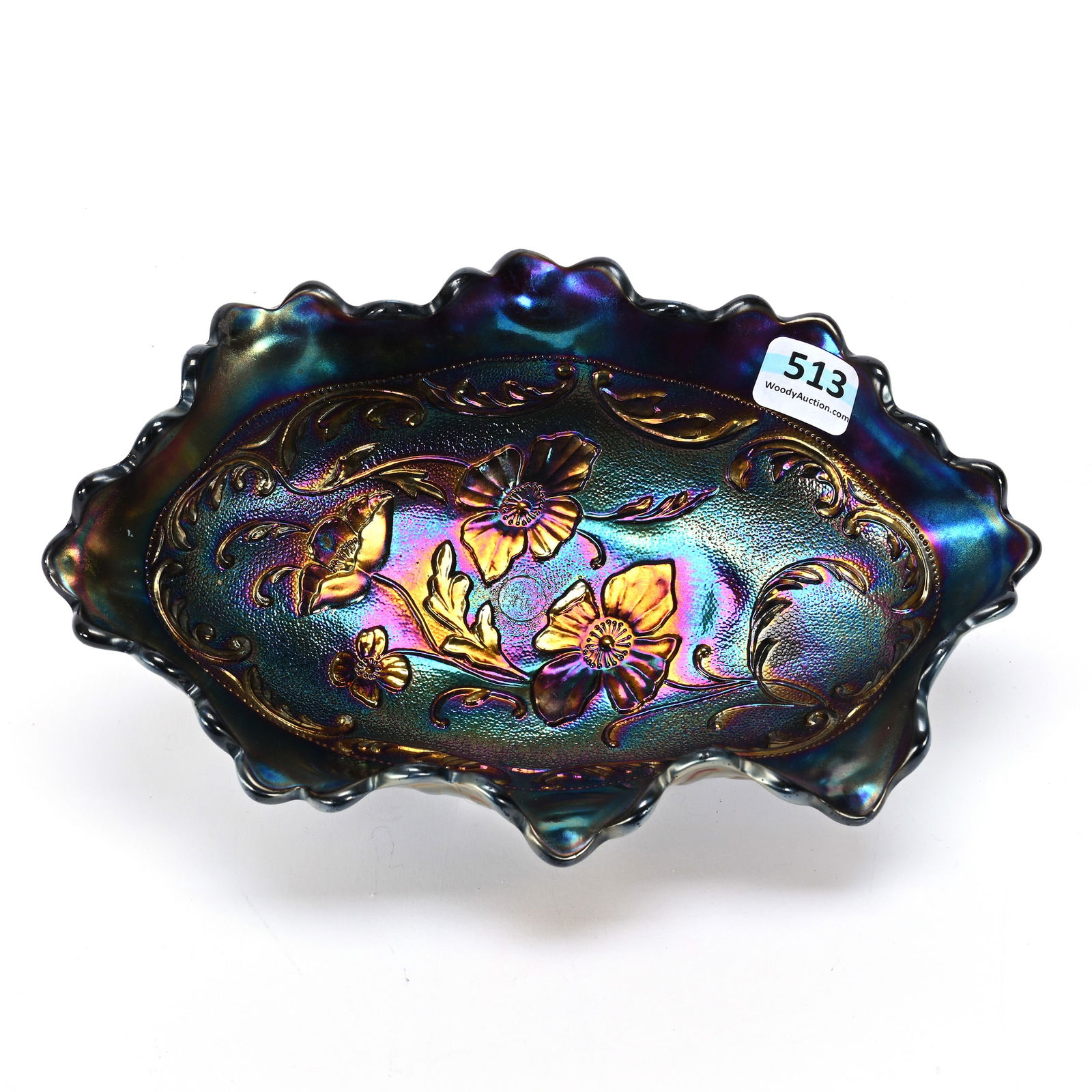 Relish, Carnival Glass, Pansy Pattern By Imperial (1 of 2)