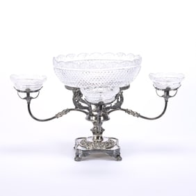 Centerpiece, Silverplate & Crystal Four Arm