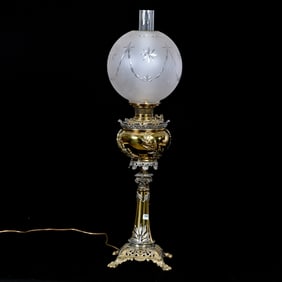 Banquet Lamp, Brass & Silver Color Base