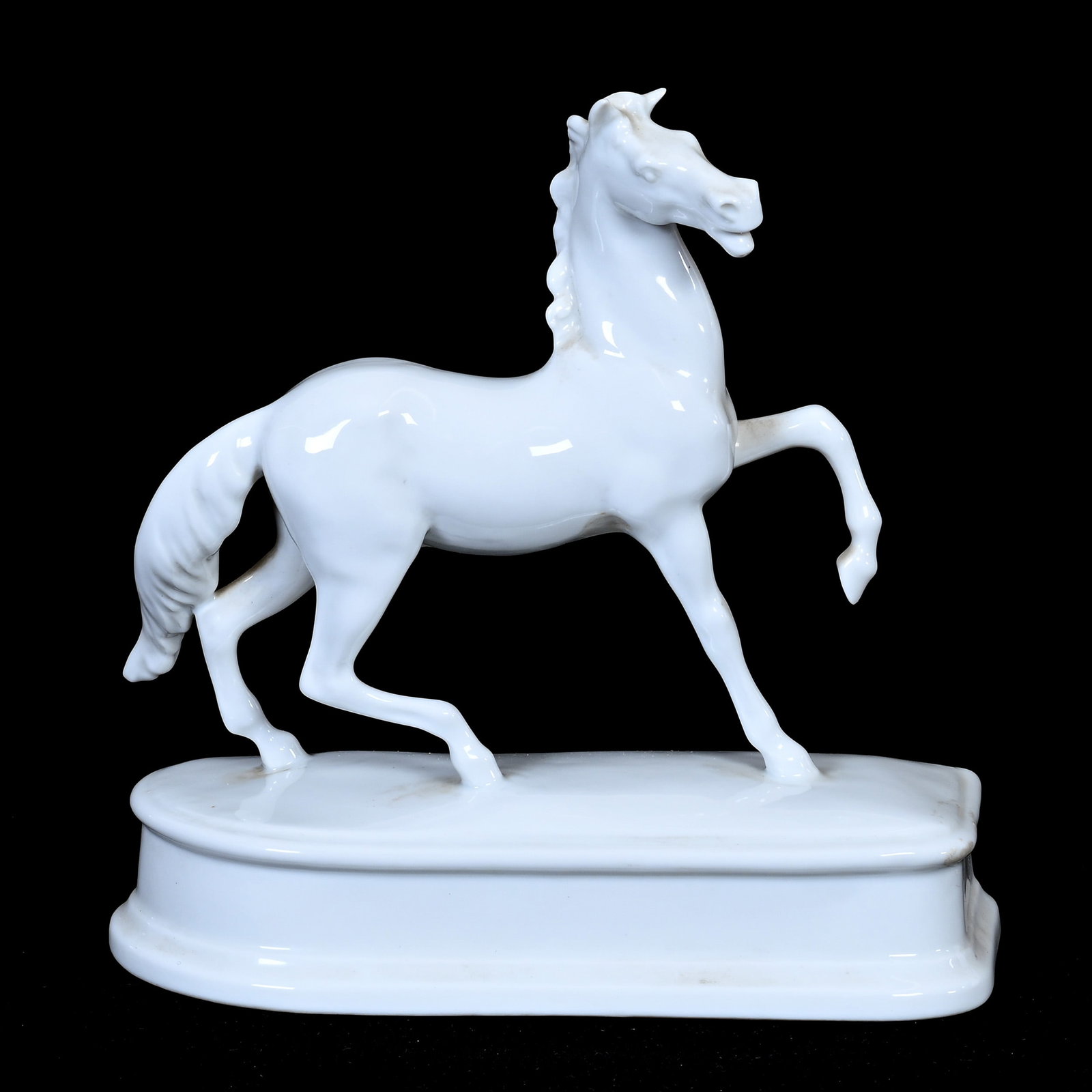 Figurine Marked Herend, White Porcelain: Figurine Marked Herend, White Porcelain, 7.75" x 7.5", Stallion, Collection Of Charles Steinberg & Violetta Landek.