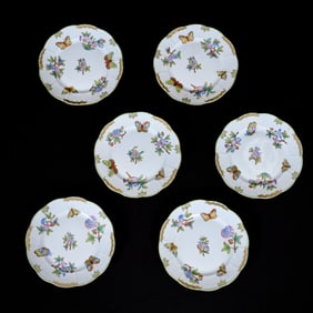 (6) Dessert Plates Marked Herend Porcelain
