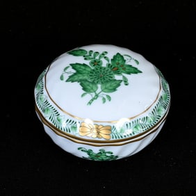 Round Covered Box Marked Herend Porcelain