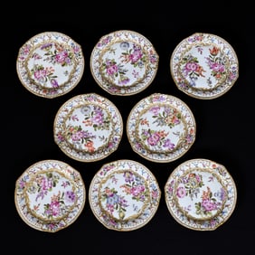 (8) Dessert Plates, Meissen Blue Crossed Swords Mark