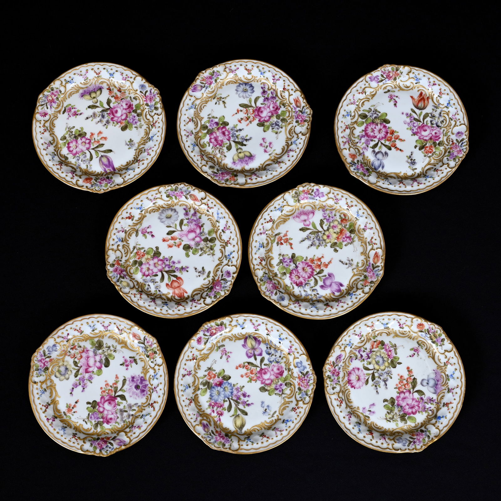 (8) Dessert Plates, Meissen Blue Crossed Swords Mark (1 of 3)