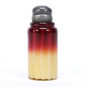 Saltshaker, Plated Amberina Art Glass By New England