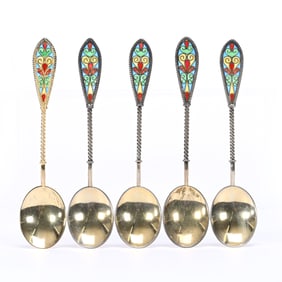 (5) Teaspoons Marked .925 Sterling Plique A Jour