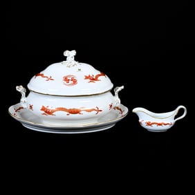 (3) Red Dragon Items, Meissen Blue Crossed Swords