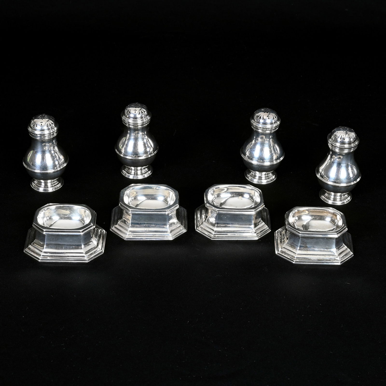 (4) Sets Open Salt & Pepper, English 925 Sterling (1 of 4)