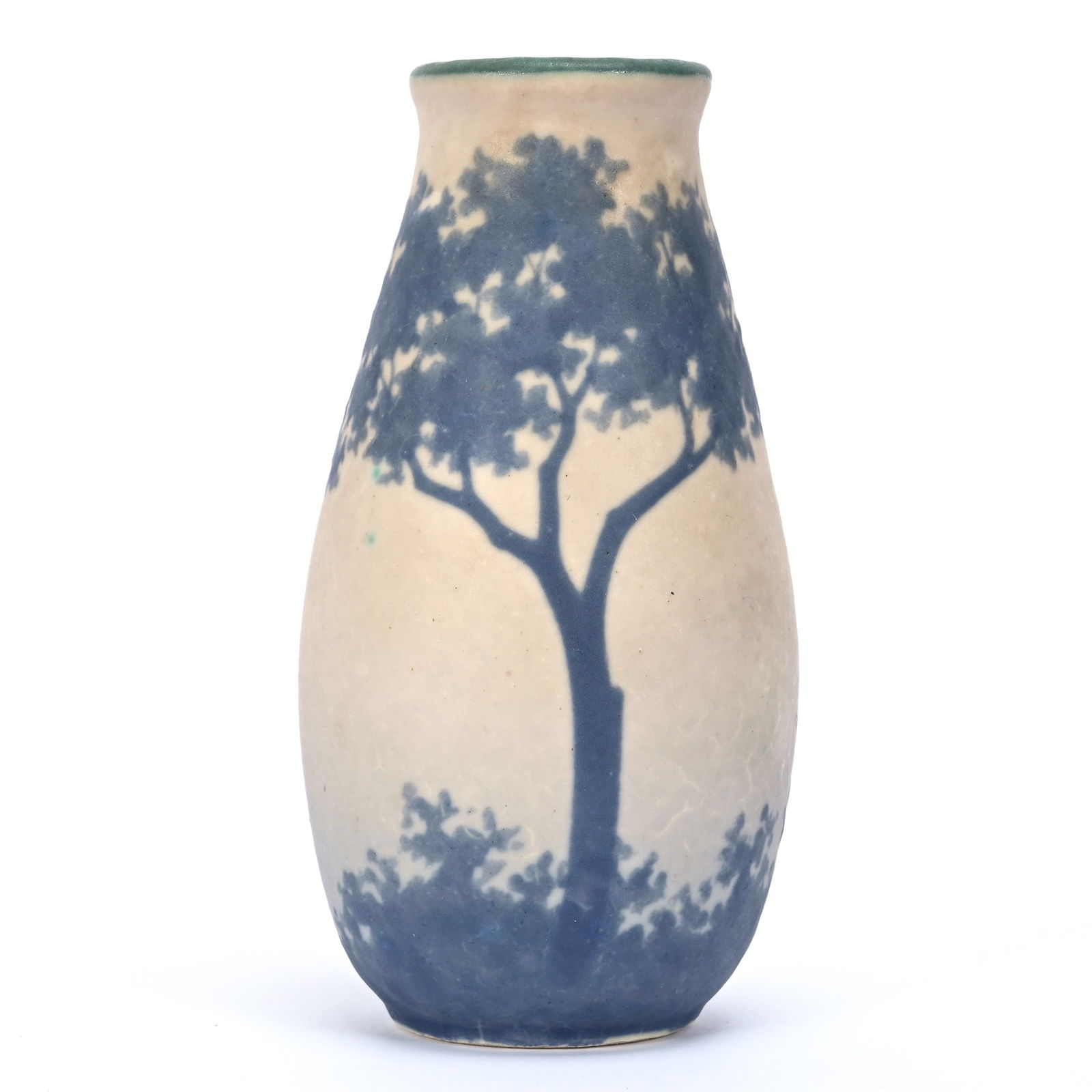 Vase Marked A. Walter Nancy French Art Pottery: Vase Marked A. Walter Nancy French Art Pottery, 6.5" x 3.25", Gray And Blue Tones, With Silhouette Tree Decor, Frank Cox Estate, Denver, Colorado.