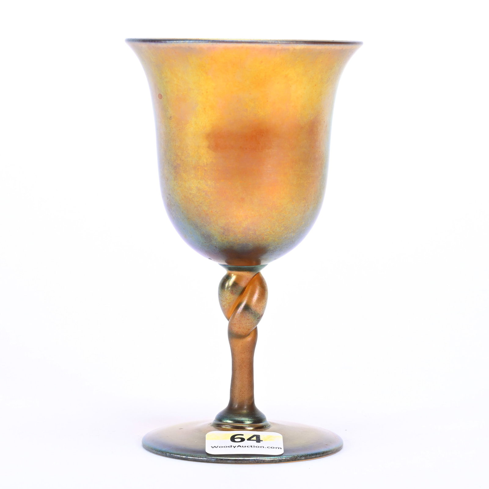 Wine Stem Signed Haviland Company Steuben Aurene: Wine Stem Signed Haviland Company Steuben Aurene, 4.75" x 2.75", Gold Iridescent With Twist Stem, Frank Cox Estate, Denver, Colorado.