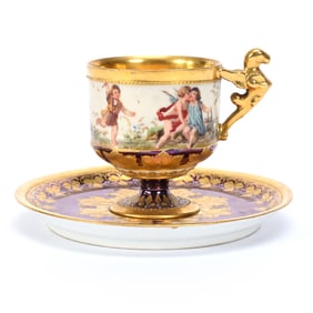 Pedestal Demitasse Cup & Saucer Marked Dresden