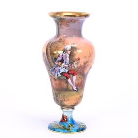 Pedestal Vase, Large French Enamel Scene
