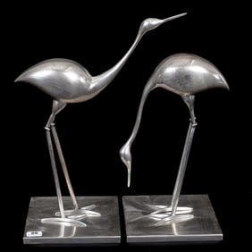 Pair Solid Sterling Stork Figures, Mexican Sterling