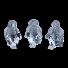 (3) Monkey Figurines Signed Daum France