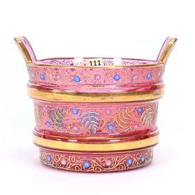 Ice Tub, Tab Handles, Unmarked Moser Art Glass