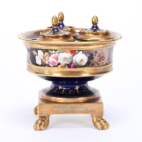 Pedestal Inkwell With Triple Well, Paris Porcelain