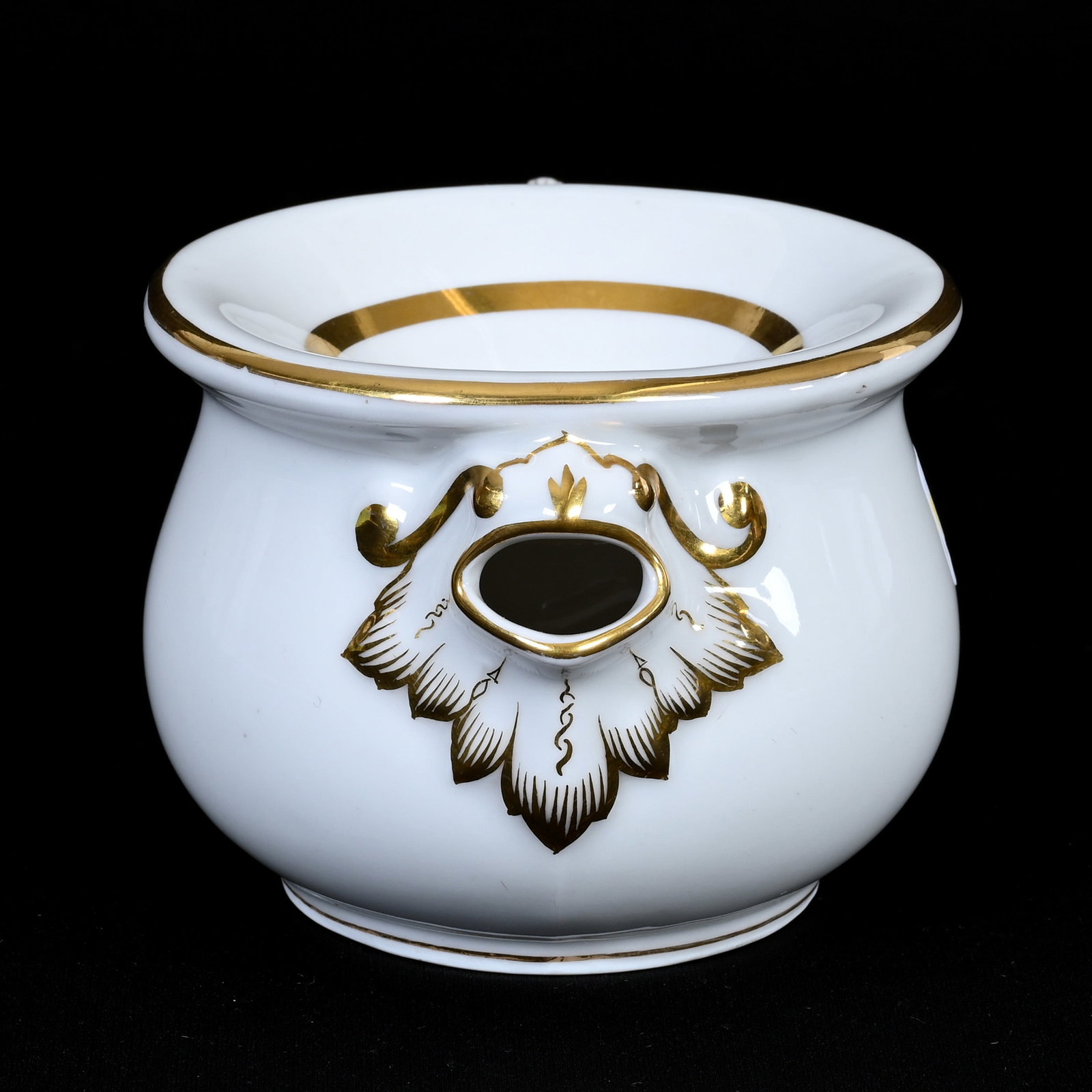 Lady's Spittoon, Handled, Marked Haviland & Co.: Lady's Spittoon, Handled, Marked Haviland & Co., 3.25" x 5.5", White With Gold Trim, Rare Form, Frank Cox Estate, Denver, Colorado.