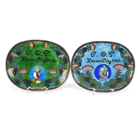 (2) Oval Cloisonne Trays, "P.O.P. 1906 Kansas City"
