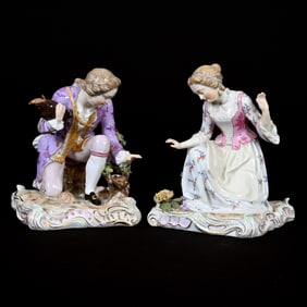 Pair Figurines, Meissen Blue Crossed Swords Marks