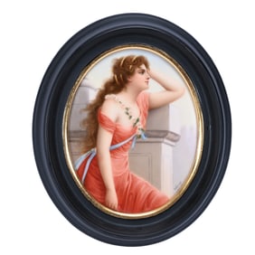 German Porcelain Plaque Signed Wagner "Lehnsucht"