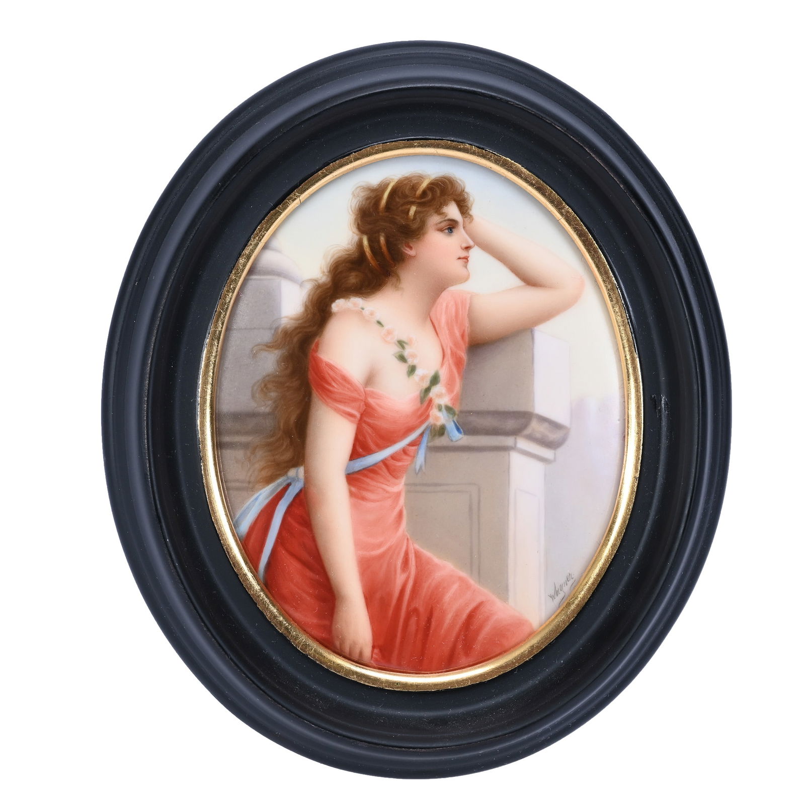 German Porcelain Plaque Signed Wagner "Lehnsucht" (1 of 3)