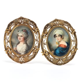 (2) Hand Painted Oval Panel Portraits