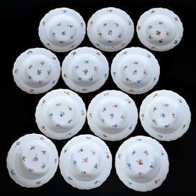 (12) Soup Bowls, Meissen Blue Crossed Swords Mark