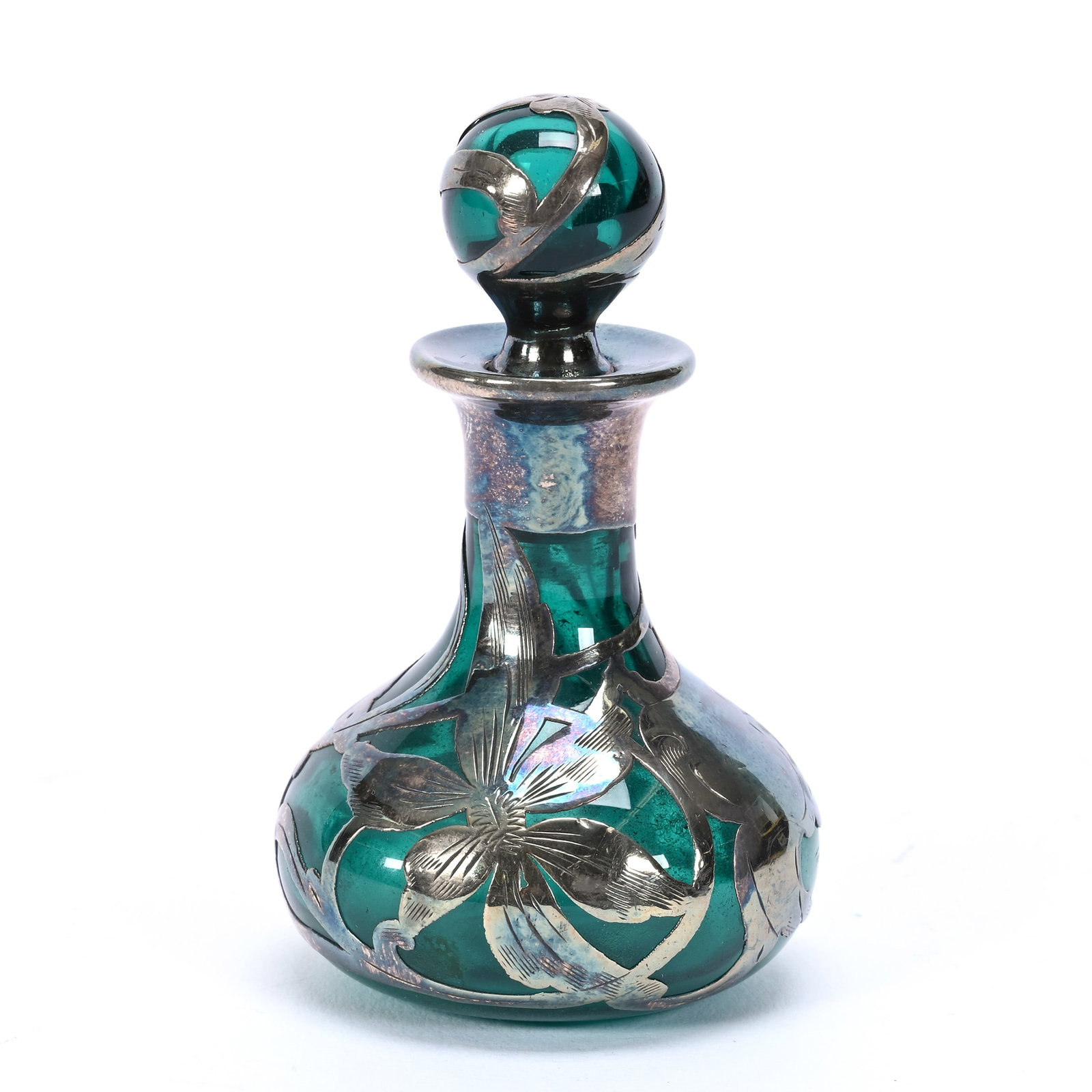Miniature Perfume Bottle, Emerald Green Art Glass (1 of 3)